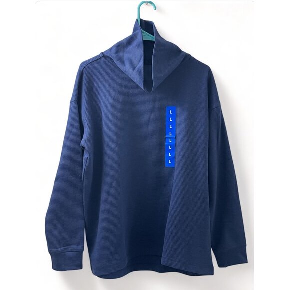Lands' End Long-Sleeve Waffle Funnel Neck Top Blue Large, New - Picture 1 of 4